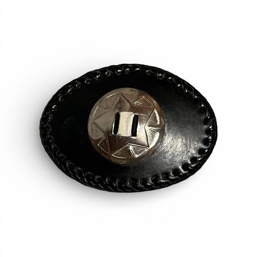 Vintage Western Black Leather Belt Buckle with Silver Accent